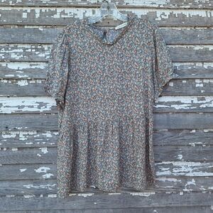 Lake Flower Floral Short Sleeve Blouse Size Large